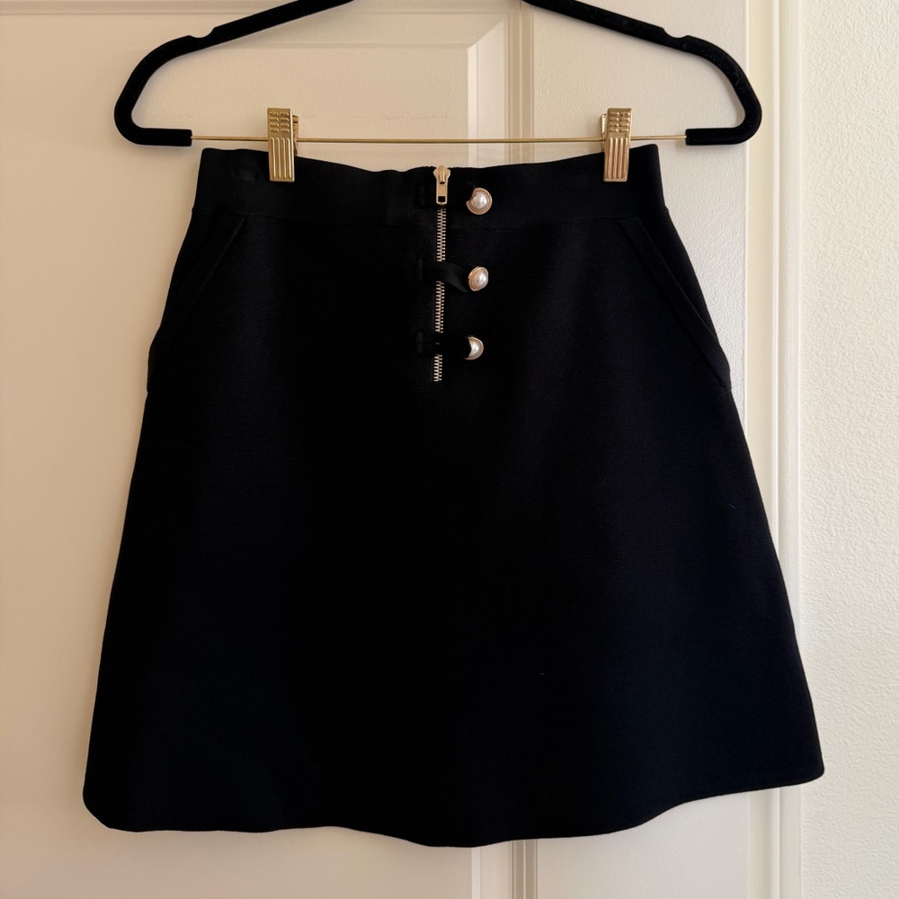 New Sandro Black A-Line Skirt with Button Detail